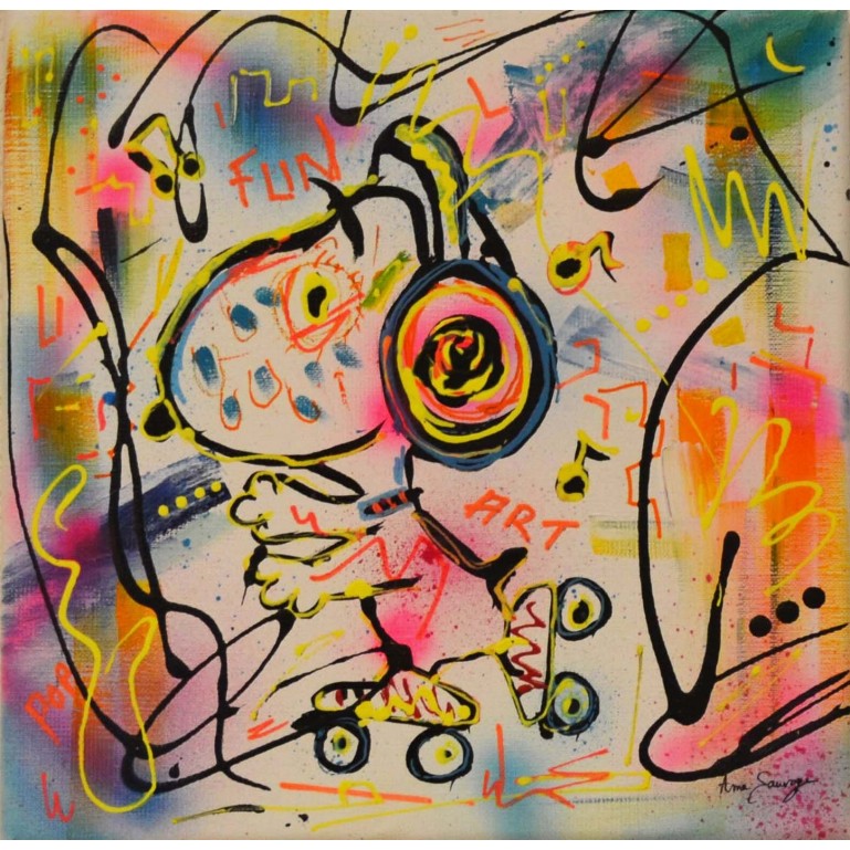 tableau peinture Snoopy patins à roulettes