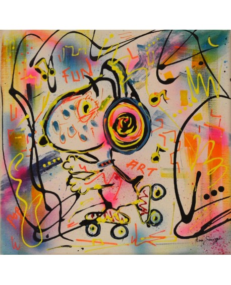 tableau peinture Snoopy patins à roulettes