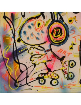 tableau peinture Snoopy patins à roulettes