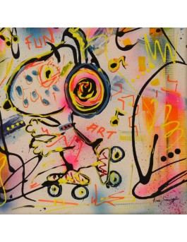 tableau peinture Snoopy patins à roulettes