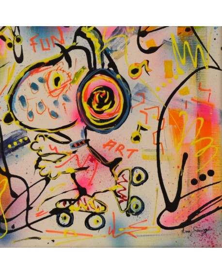 tableau peinture Snoopy patins à roulettes