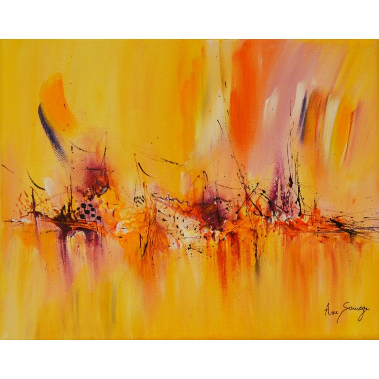 tableau abstrait jaune orange rose
