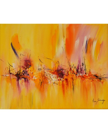tableau abstrait jaune orange rose