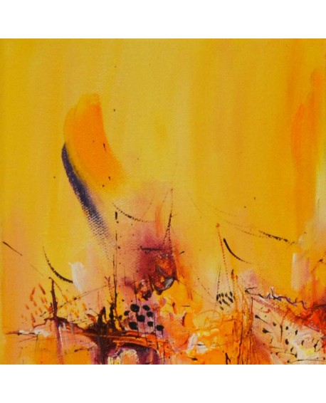 tableau abstrait jaune orange rose