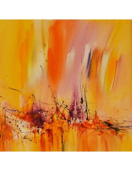 tableau abstrait jaune orange rose