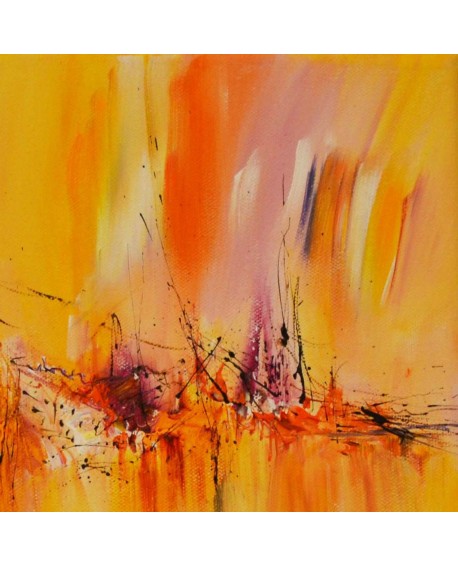 tableau abstrait jaune orange rose