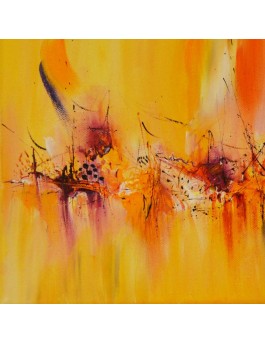 tableau abstrait jaune orange rose
