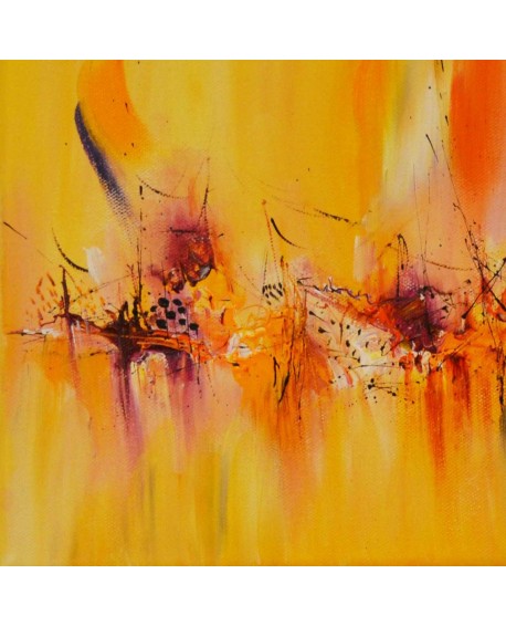 tableau abstrait jaune orange rose