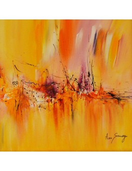tableau abstrait jaune orange rose