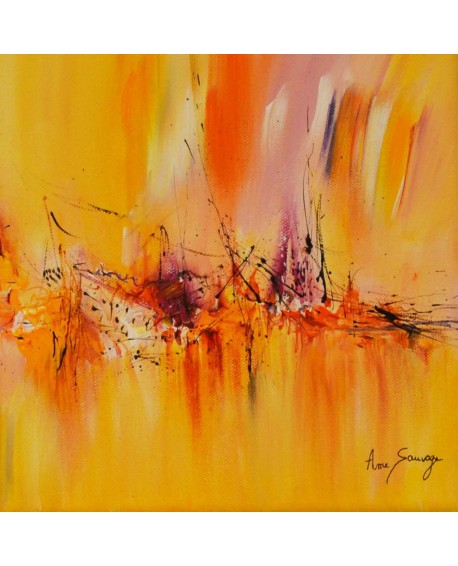 tableau abstrait jaune orange rose