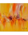 tableau abstrait jaune orange rose