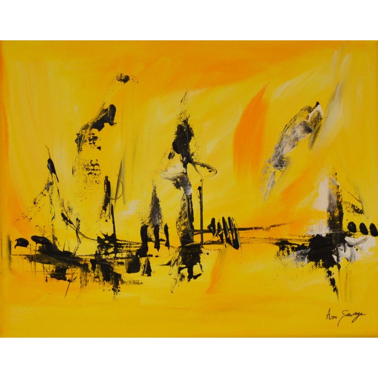 tableau abstrait jaune noir blanc