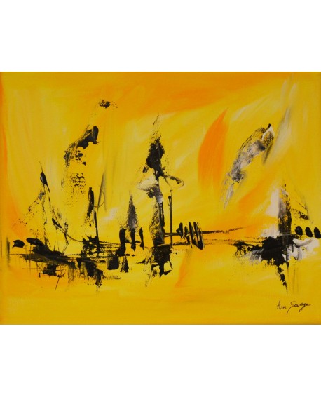 tableau abstrait jaune noir blanc