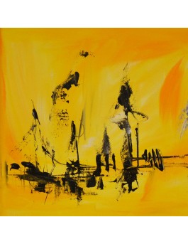 tableau abstrait jaune noir blanc