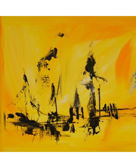 tableau abstrait jaune noir blanc