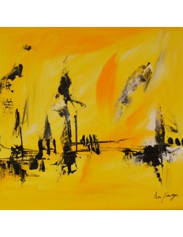 tableau abstrait jaune noir blanc