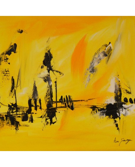 tableau abstrait jaune noir blanc