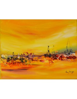 tableau abstrait jaune rouge orange