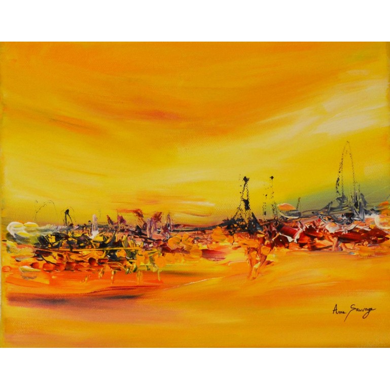 tableau abstrait jaune rouge orange