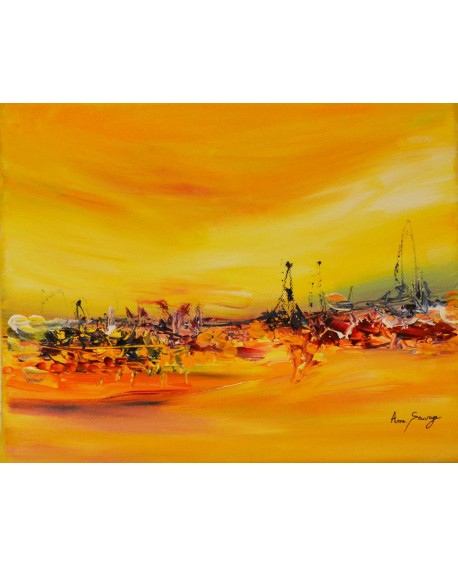 tableau abstrait jaune rouge orange