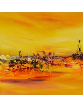 tableau abstrait jaune rouge orange