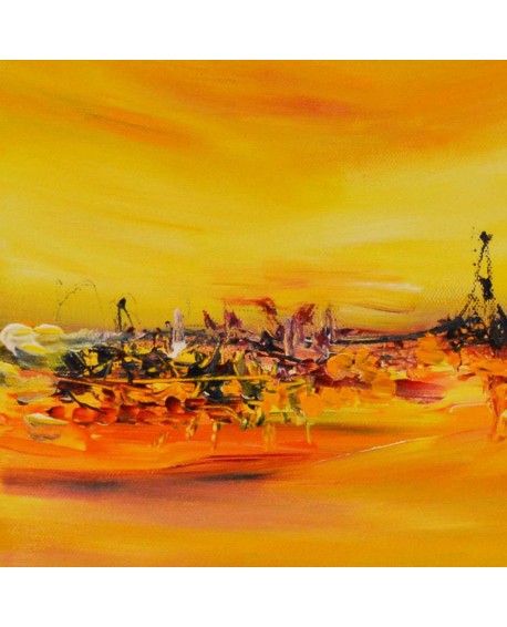 tableau abstrait jaune rouge orange