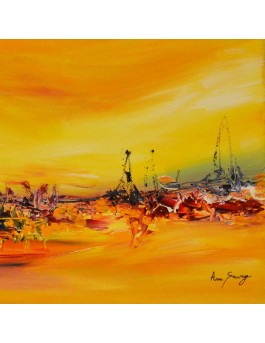 tableau abstrait jaune rouge orange