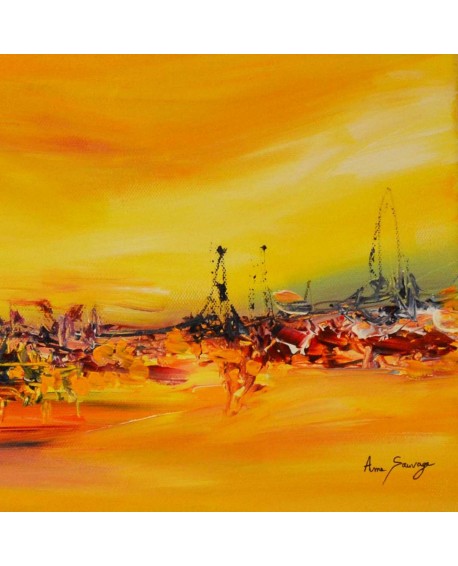 tableau abstrait jaune rouge orange
