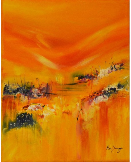 tableau abstrait jaune orange vertical