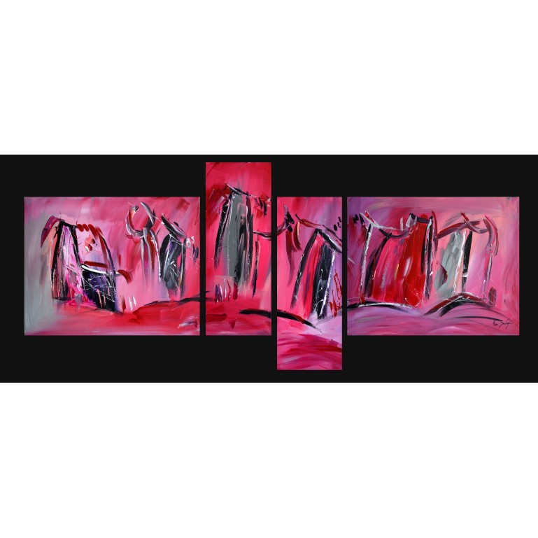 tableau quadriptyque rouge rose