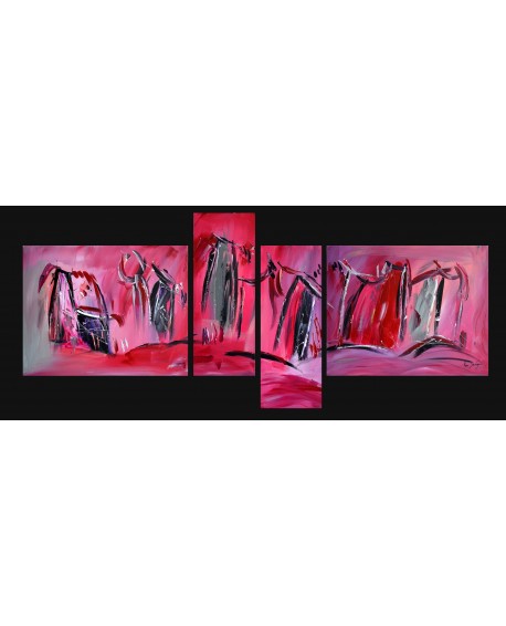 tableau quadriptyque rouge rose