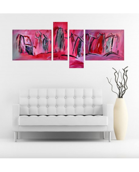 tableau quadriptyque rouge moderne
