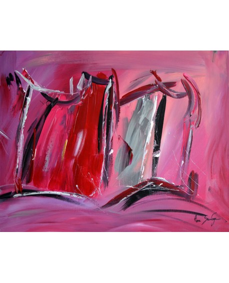 tableau quadriptyque abstrait rouge