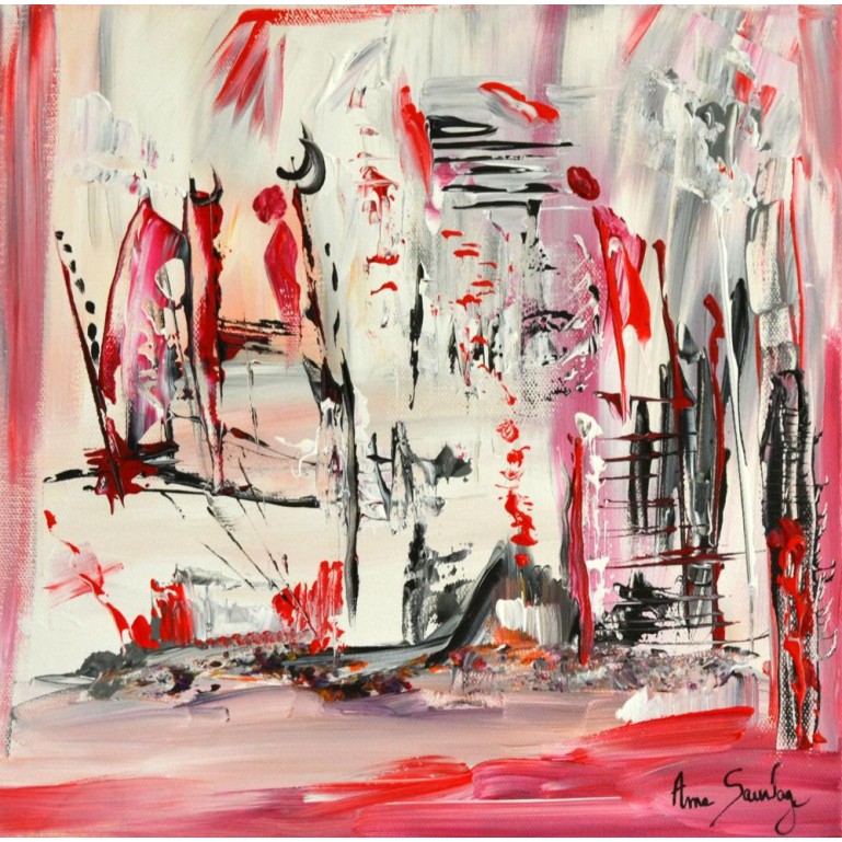 Tableau abstrait rouge Nuit de feu