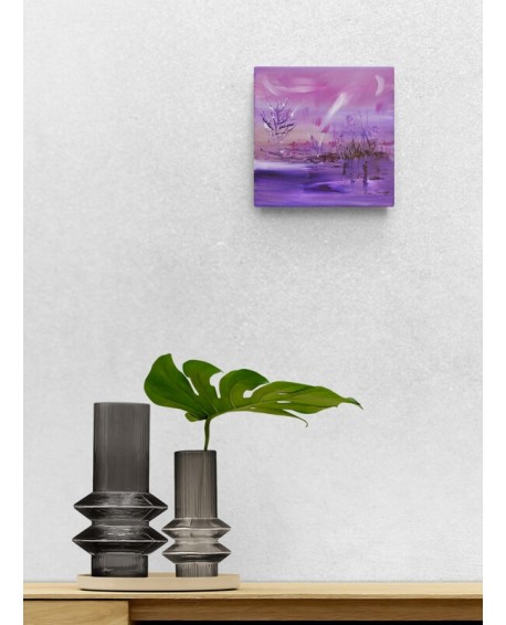 tableau abstrait violet arbre