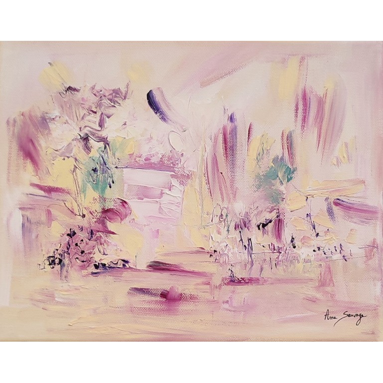 tableau abstrait rose pastel