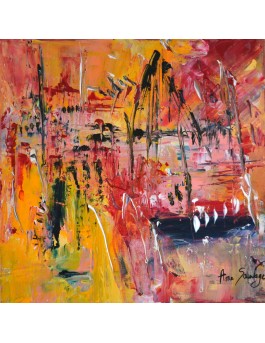 tableau abstrait multicolore rouge orange jaune bleu
