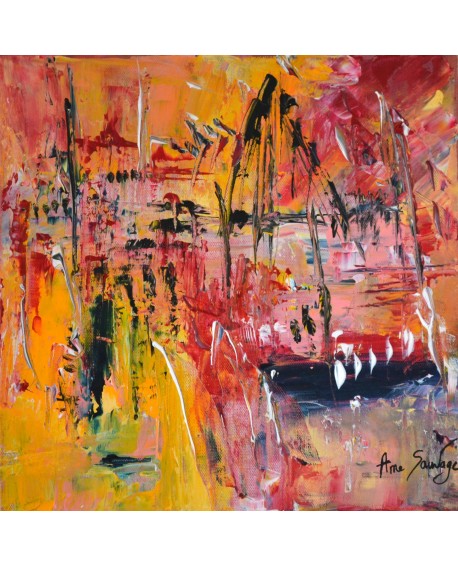 tableau abstrait multicolore rouge orange jaune bleu