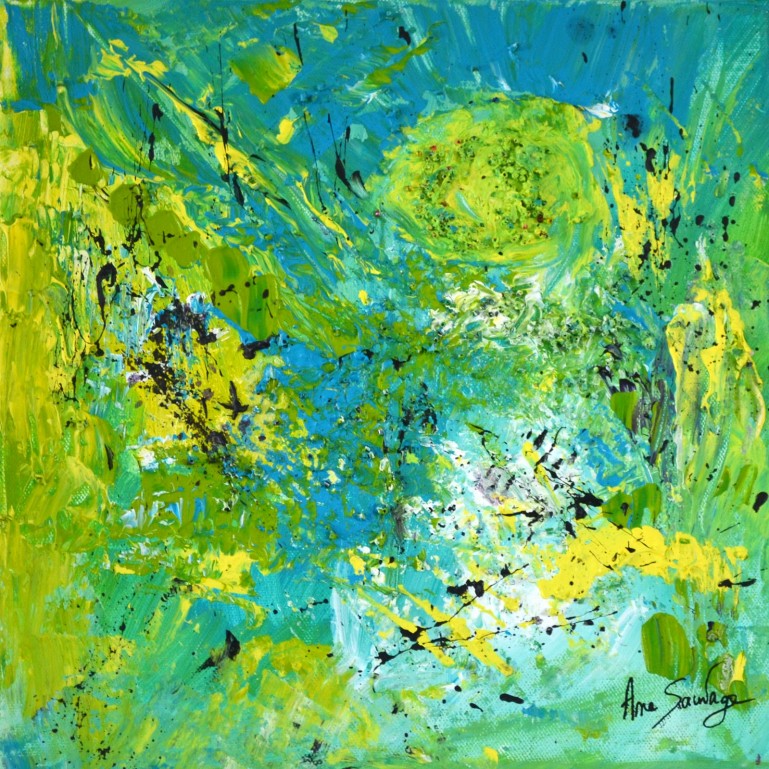 Jets de lumière - tableau abstrait vert