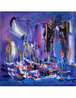 Au port - tableau abstrait bateaux