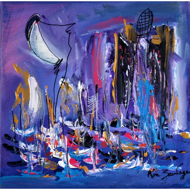 Au port - tableau abstrait bateaux