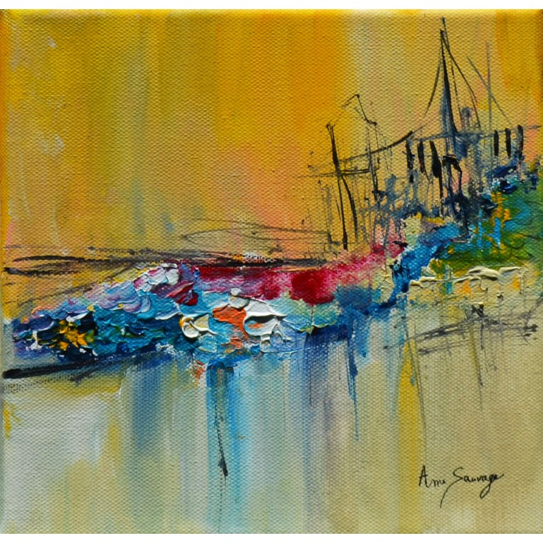 tableau abstrait jaune bleu rouge