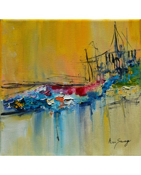 tableau abstrait jaune bleu rouge