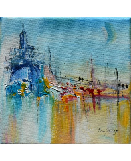 Cité flottante - tableau abstrait bleu jaune rouge