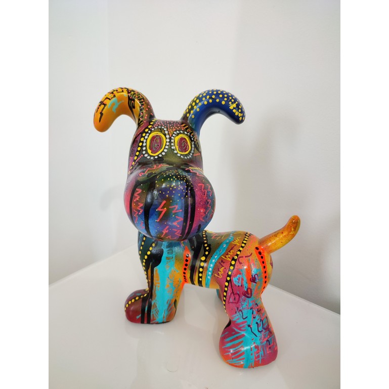 statue chien deco resine multicolore