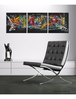 tableau abstrait triptyque 3 parties