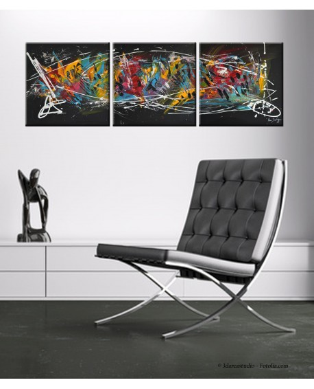 tableau abstrait triptyque 3 parties