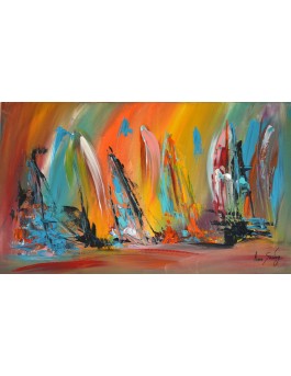 Lève les voiles - tableau abstrait voiliers multicolores