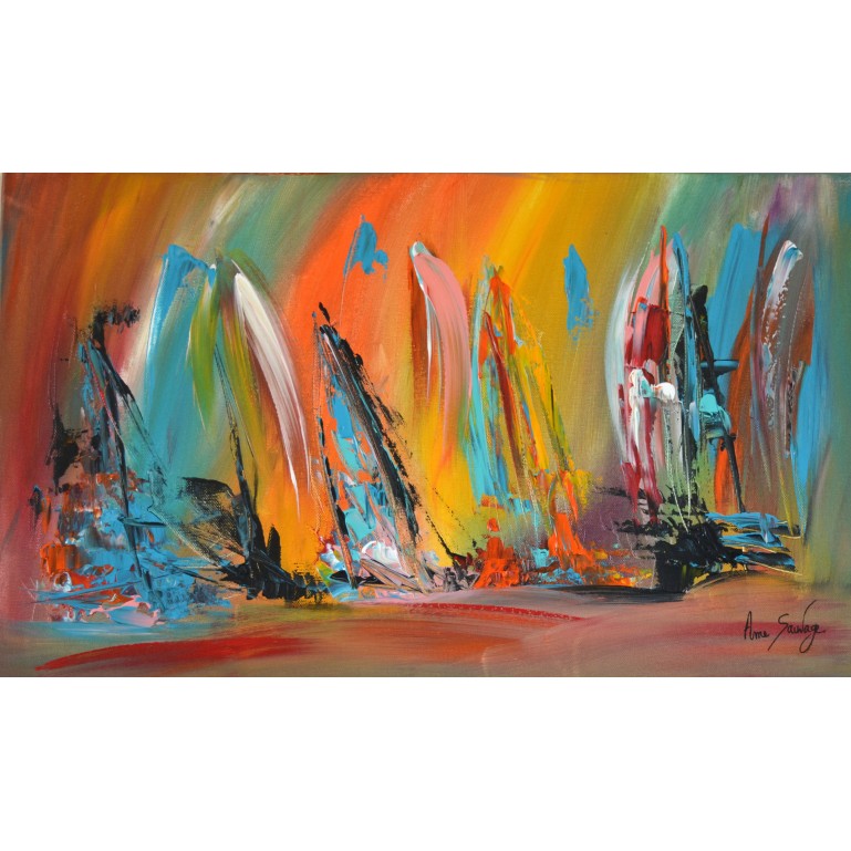 Lève les voiles - tableau abstrait voiliers multicolores