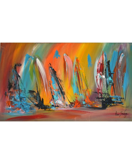 Lève les voiles - tableau abstrait voiliers multicolores